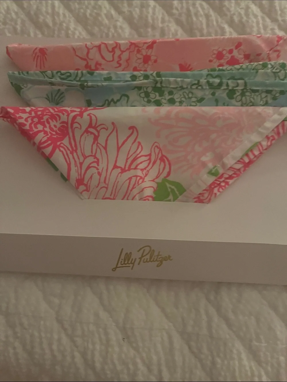 Lilly Pulitzer Pink & Green Floral Bandana set. Three different patterns